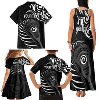 Personalised New Zealand Silver Fern Lacrosse Family Matching Tank Maxi Dress and Hawaiian Shirt Aotearoa Maori Pattern