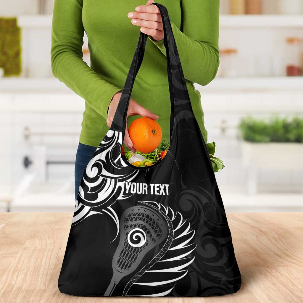 Personalised New Zealand Silver Fern Lacrosse Grocery Bag Aotearoa Maori Pattern