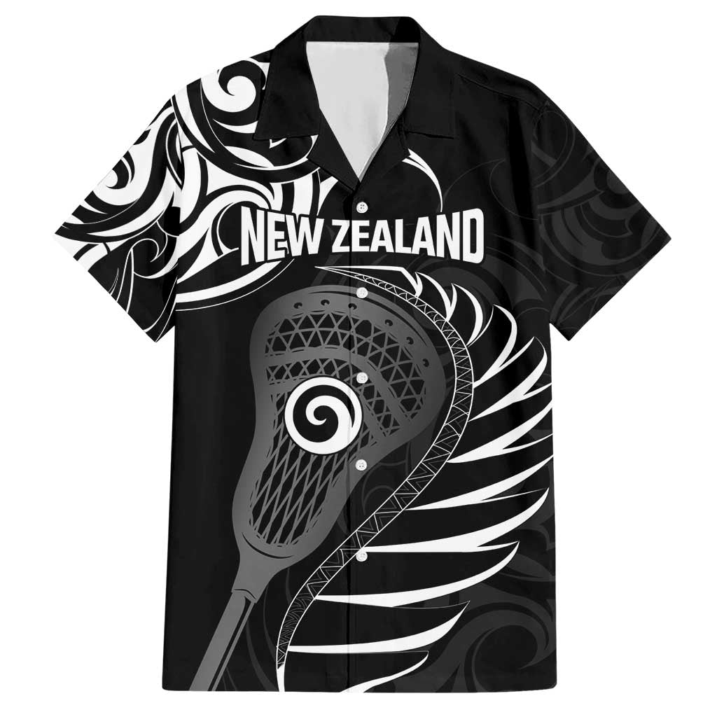 Personalised New Zealand Silver Fern Lacrosse Hawaiian Shirt Aotearoa Maori Pattern LT14 Black - Polynesian Pride