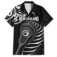 Personalised New Zealand Silver Fern Lacrosse Hawaiian Shirt Aotearoa Maori Pattern LT14 Black - Polynesian Pride