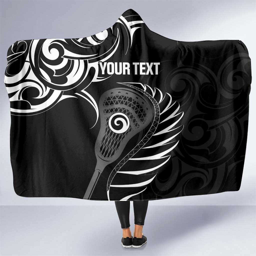 Personalised New Zealand Silver Fern Lacrosse Hooded Blanket Aotearoa Maori Pattern LT14 One Size Black - Polynesian Pride