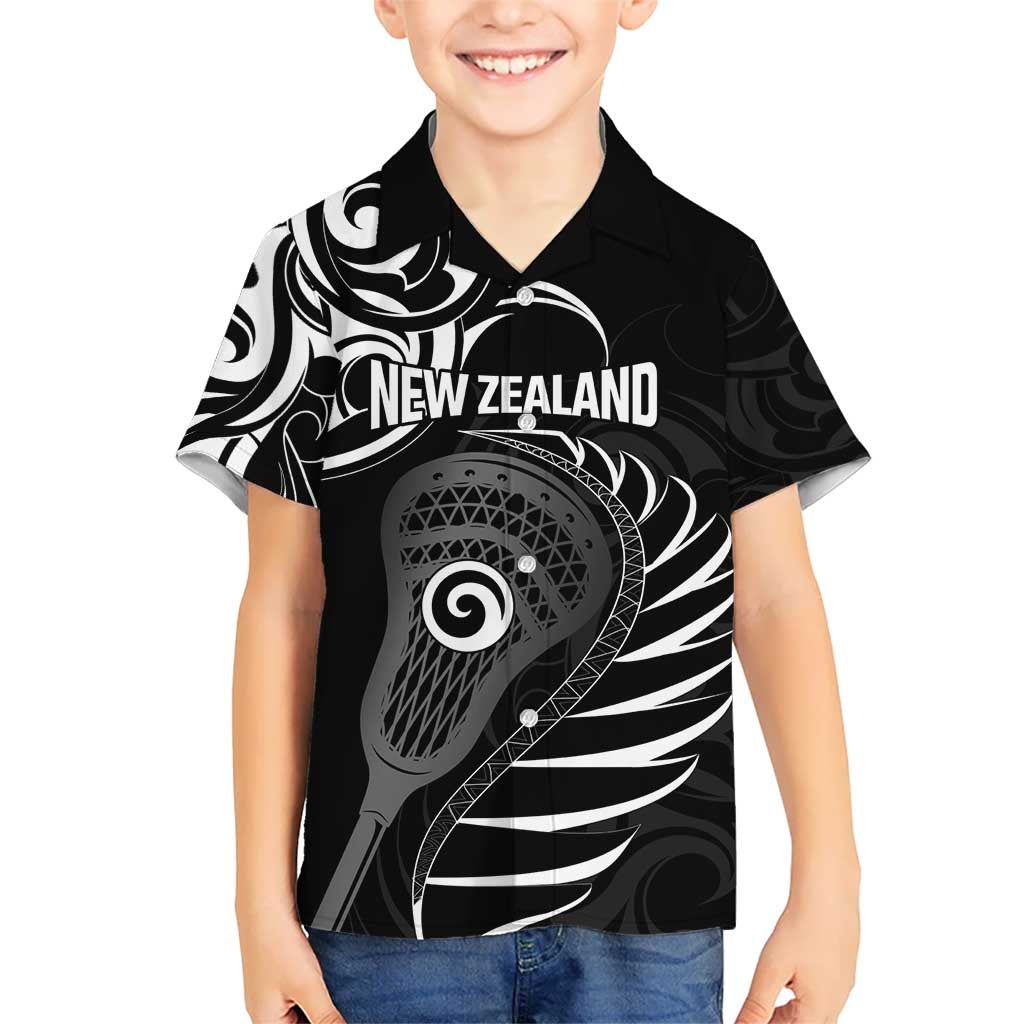 Personalised New Zealand Silver Fern Lacrosse Kid Hawaiian Shirt Aotearoa Maori Pattern