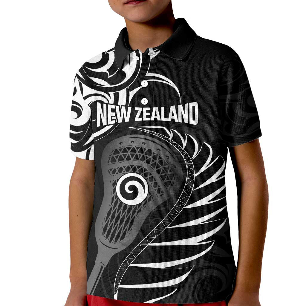 Personalised New Zealand Silver Fern Lacrosse Kid Polo Shirt Aotearoa Maori Pattern
