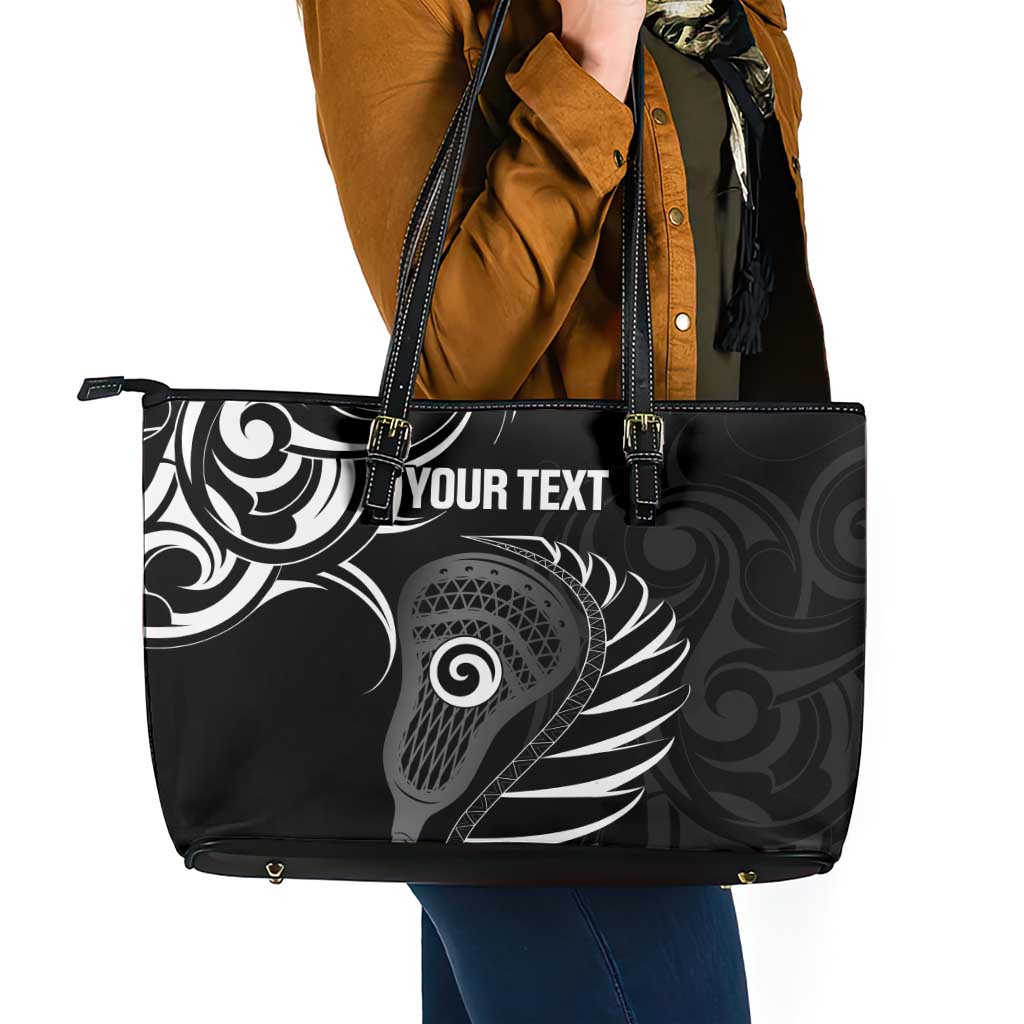 Personalised New Zealand Silver Fern Lacrosse Leather Tote Bag Aotearoa Maori Pattern LT14 - Polynesian Pride