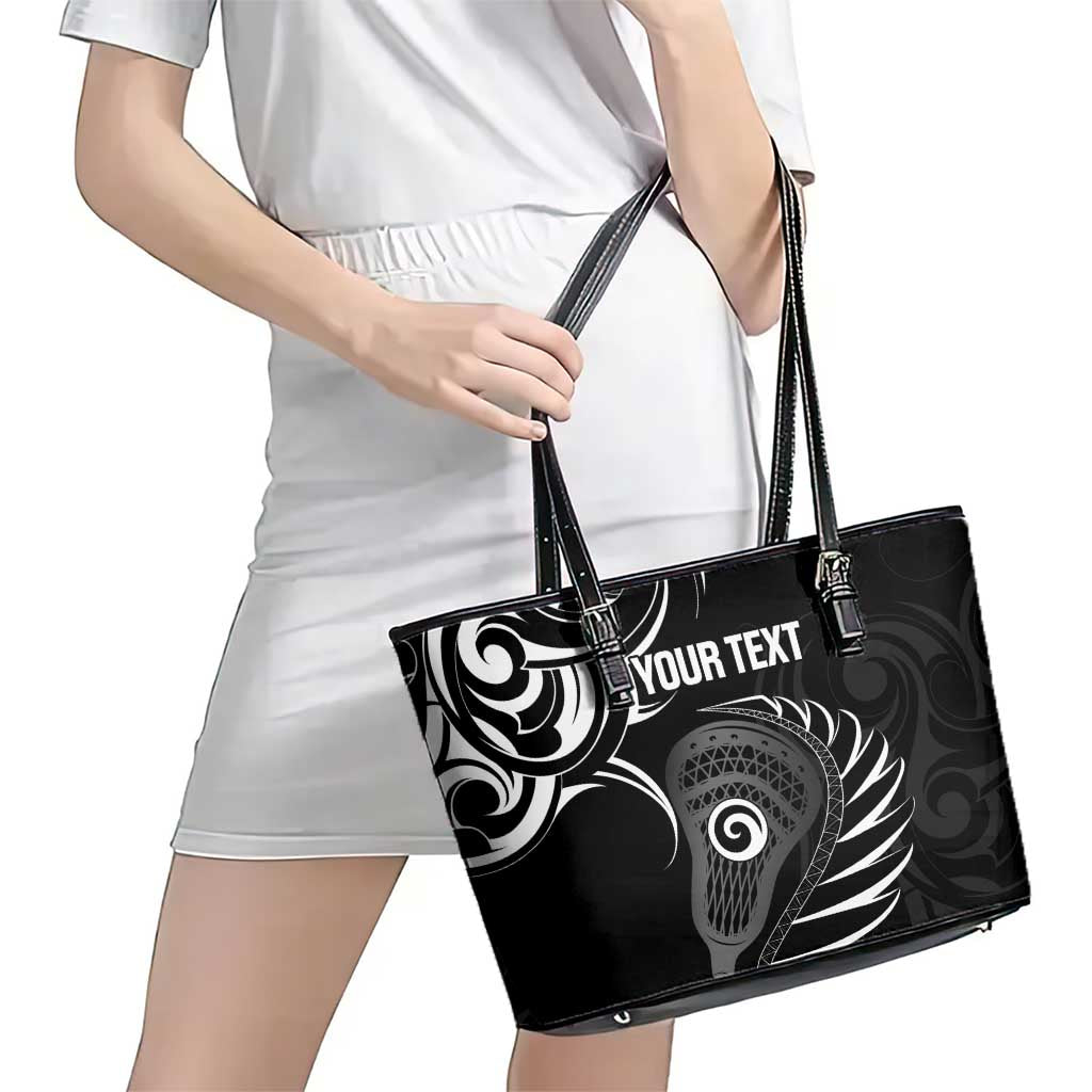 Personalised New Zealand Silver Fern Lacrosse Leather Tote Bag Aotearoa Maori Pattern LT14 - Polynesian Pride