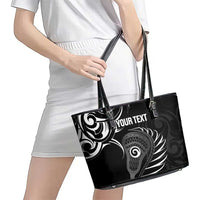 Personalised New Zealand Silver Fern Lacrosse Leather Tote Bag Aotearoa Maori Pattern LT14 - Polynesian Pride