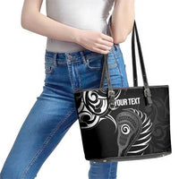 Personalised New Zealand Silver Fern Lacrosse Leather Tote Bag Aotearoa Maori Pattern LT14 - Polynesian Pride