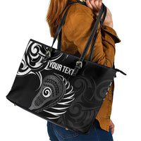 Personalised New Zealand Silver Fern Lacrosse Leather Tote Bag Aotearoa Maori Pattern LT14 - Polynesian Pride