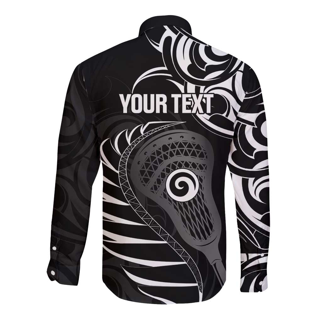 Personalised New Zealand Silver Fern Lacrosse Long Sleeve Button Shirt Aotearoa Maori Pattern LT14 - Polynesian Pride