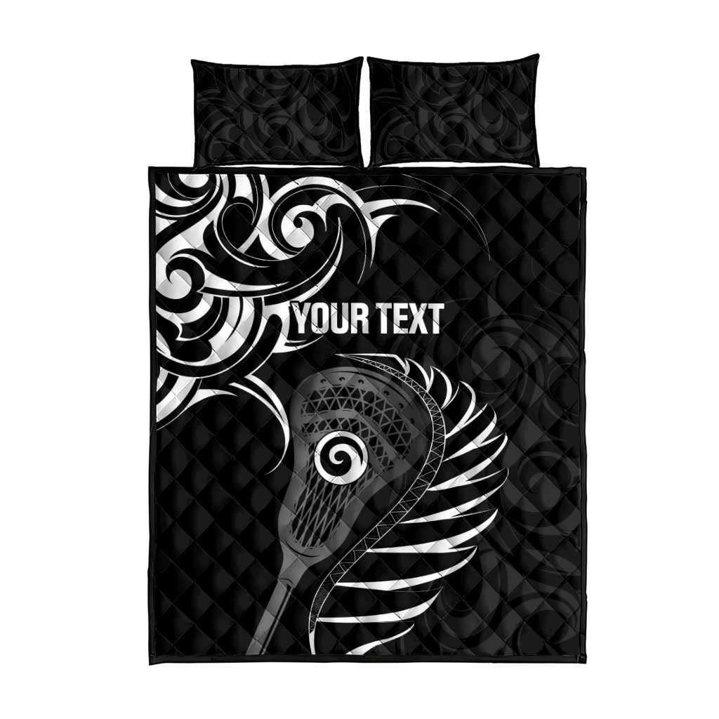 Personalised New Zealand Silver Fern Lacrosse Quilt Bed Set Aotearoa Maori Pattern