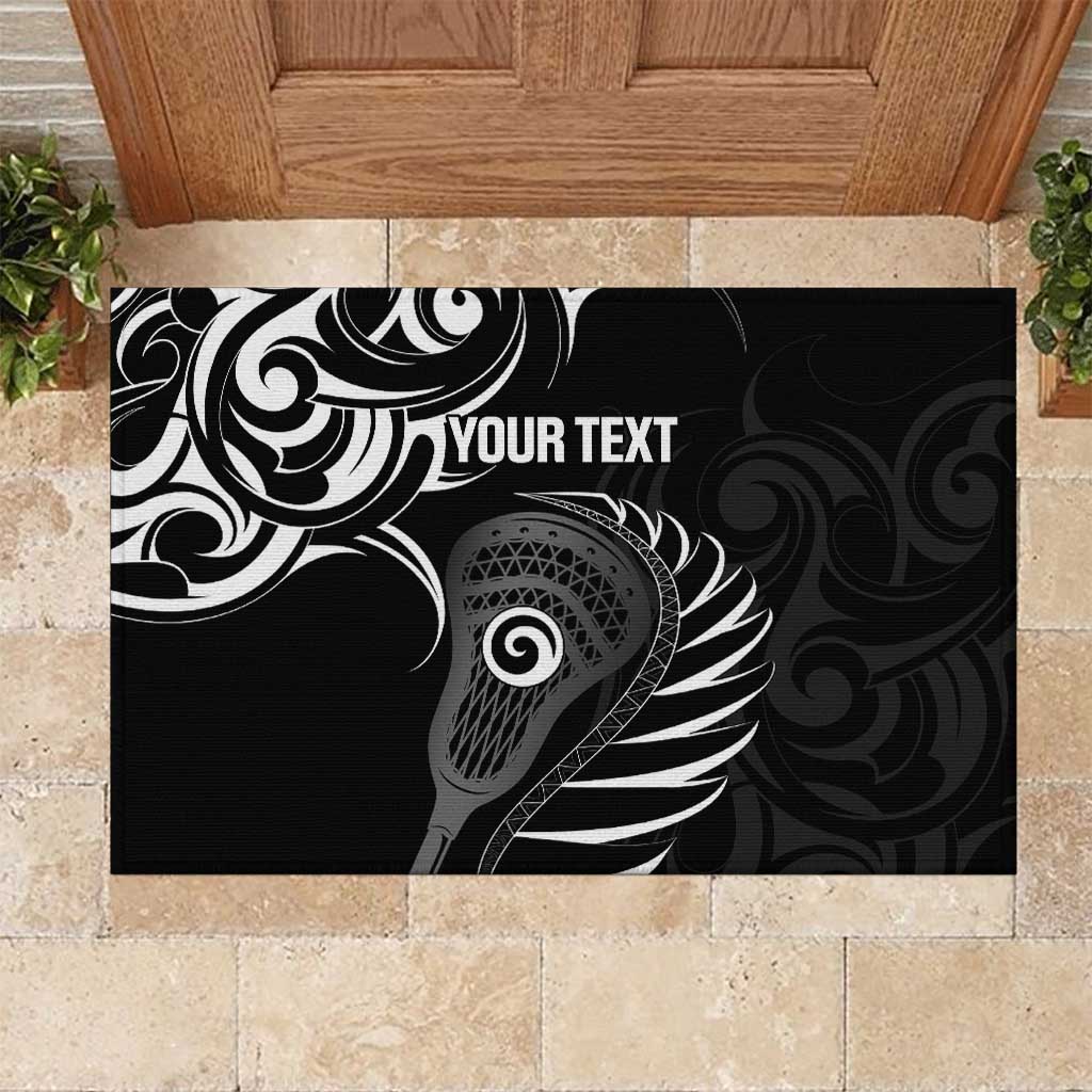 Personalised New Zealand Silver Fern Lacrosse Rubber Doormat Aotearoa Maori Pattern LT14 Black - Polynesian Pride