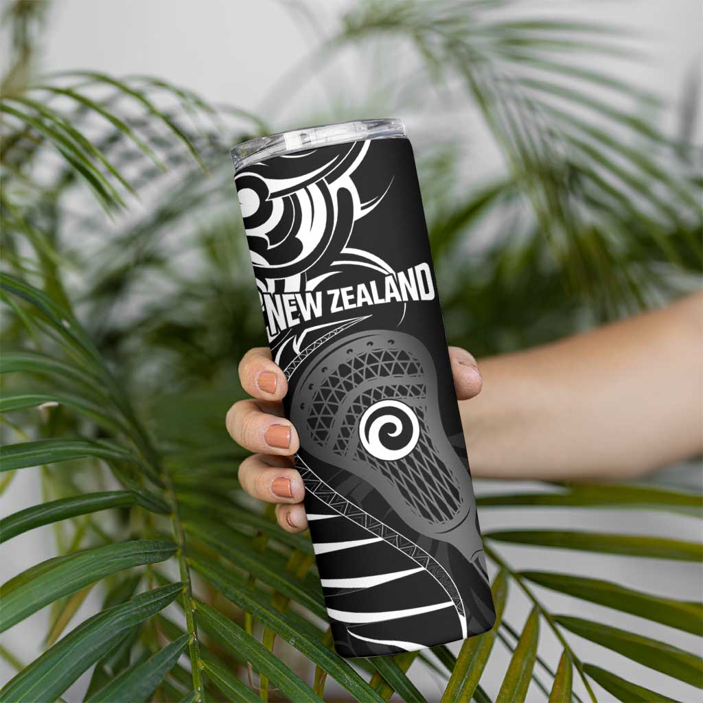 Personalised New Zealand Silver Fern Lacrosse Skinny Tumbler Aotearoa Maori Pattern