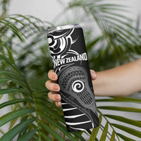 Personalised New Zealand Silver Fern Lacrosse Skinny Tumbler Aotearoa Maori Pattern