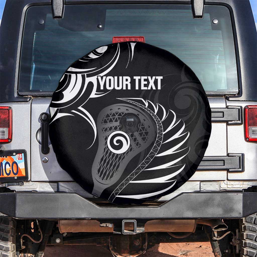 Personalised New Zealand Silver Fern Lacrosse Spare Tire Cover Aotearoa Maori Pattern LT14 Black - Polynesian Pride