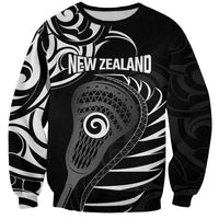 Personalised New Zealand Silver Fern Lacrosse Sweatshirt Aotearoa Maori Pattern LT14 Unisex Black - Polynesian Pride