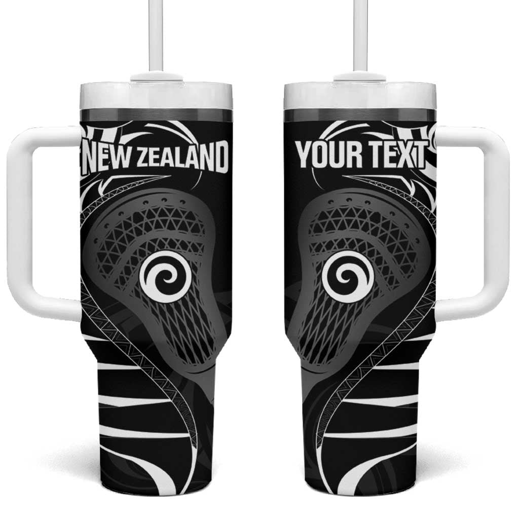 Personalised New Zealand Silver Fern Lacrosse Tumbler With Handle Aotearoa Maori Pattern LT14 One Size: 40 oz Black - Polynesian Pride