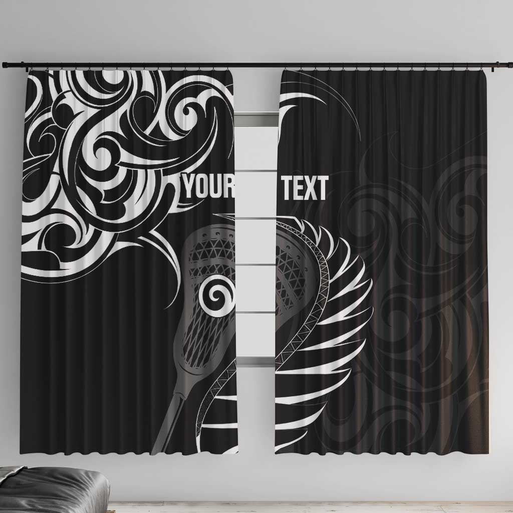 Personalised New Zealand Silver Fern Lacrosse Window Curtain Aotearoa Maori Pattern LT14 With Hooks Black - Polynesian Pride
