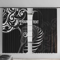 Personalised New Zealand Silver Fern Lacrosse Window Curtain Aotearoa Maori Pattern LT14 With Hooks Black - Polynesian Pride