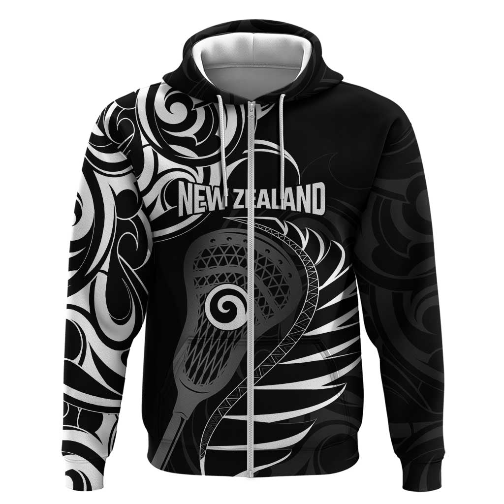 Personalised New Zealand Silver Fern Lacrosse Zip Hoodie Aotearoa Maori Pattern