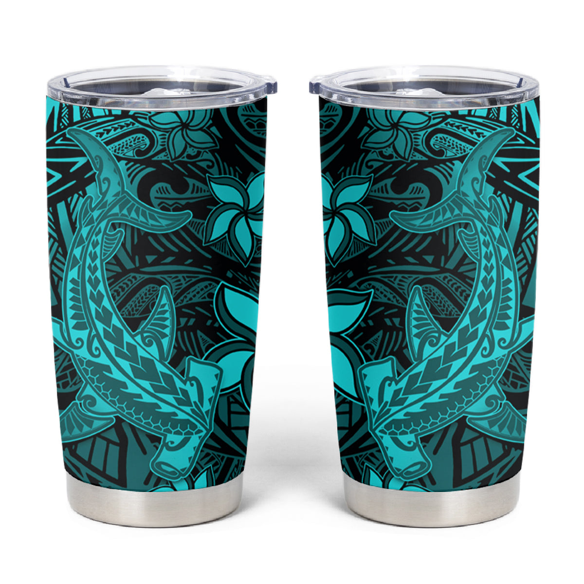 Polynesian Tumbler Cup Turquoise Hawaiian Tribal Hammerhead Shark