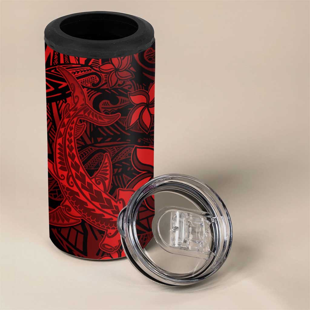 Polynesian 4 in 1 Can Cooler Tumbler Red Hawaiian Tribal Hammerhead Shark