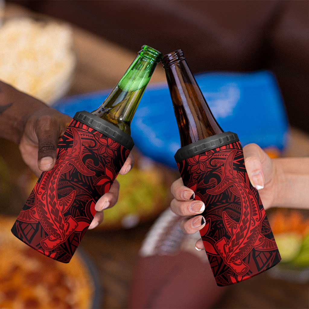 Polynesian 4 in 1 Can Cooler Tumbler Red Hawaiian Tribal Hammerhead Shark