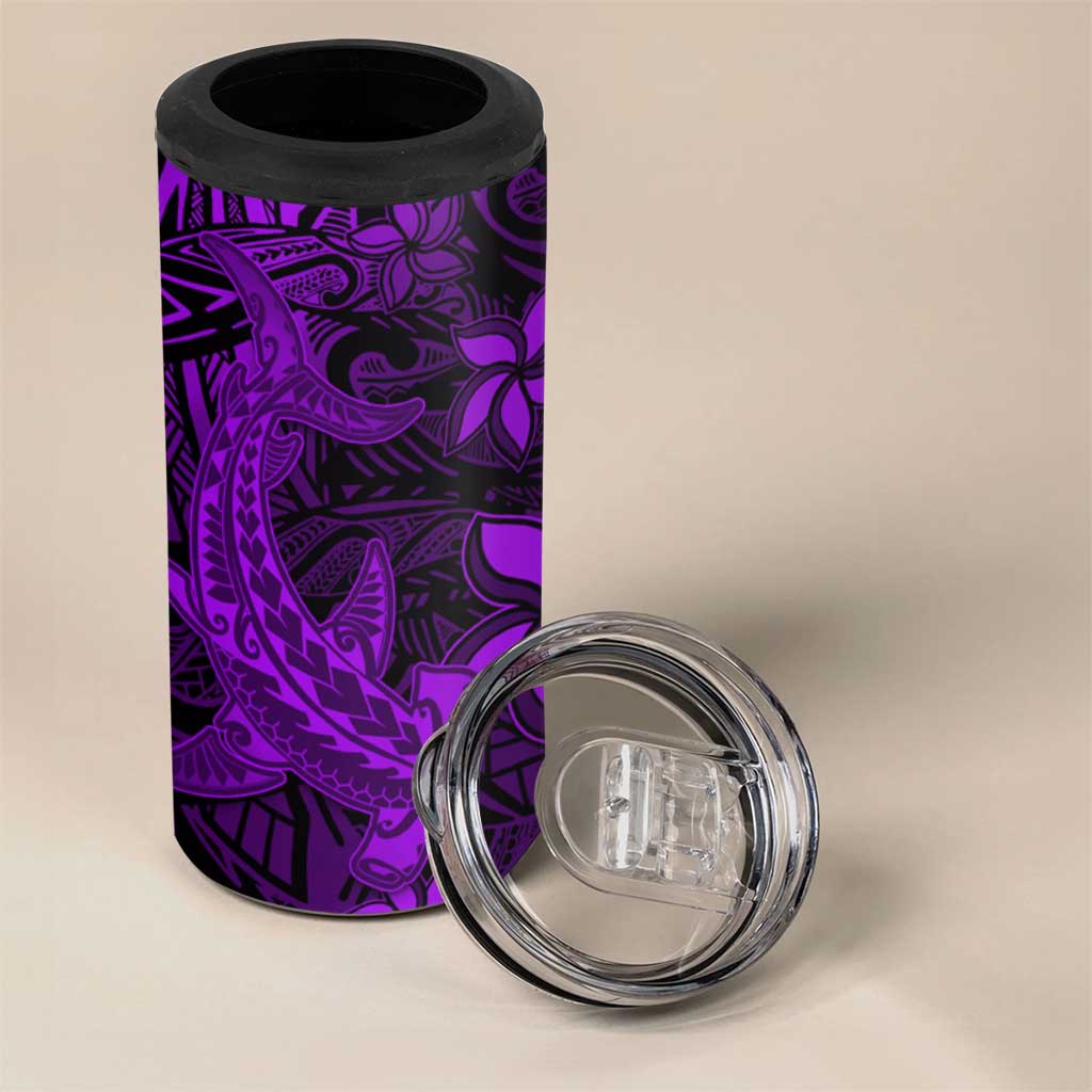 Polynesian 4 in 1 Can Cooler Tumbler Purple Hawaiian Tribal Hammerhead Shark