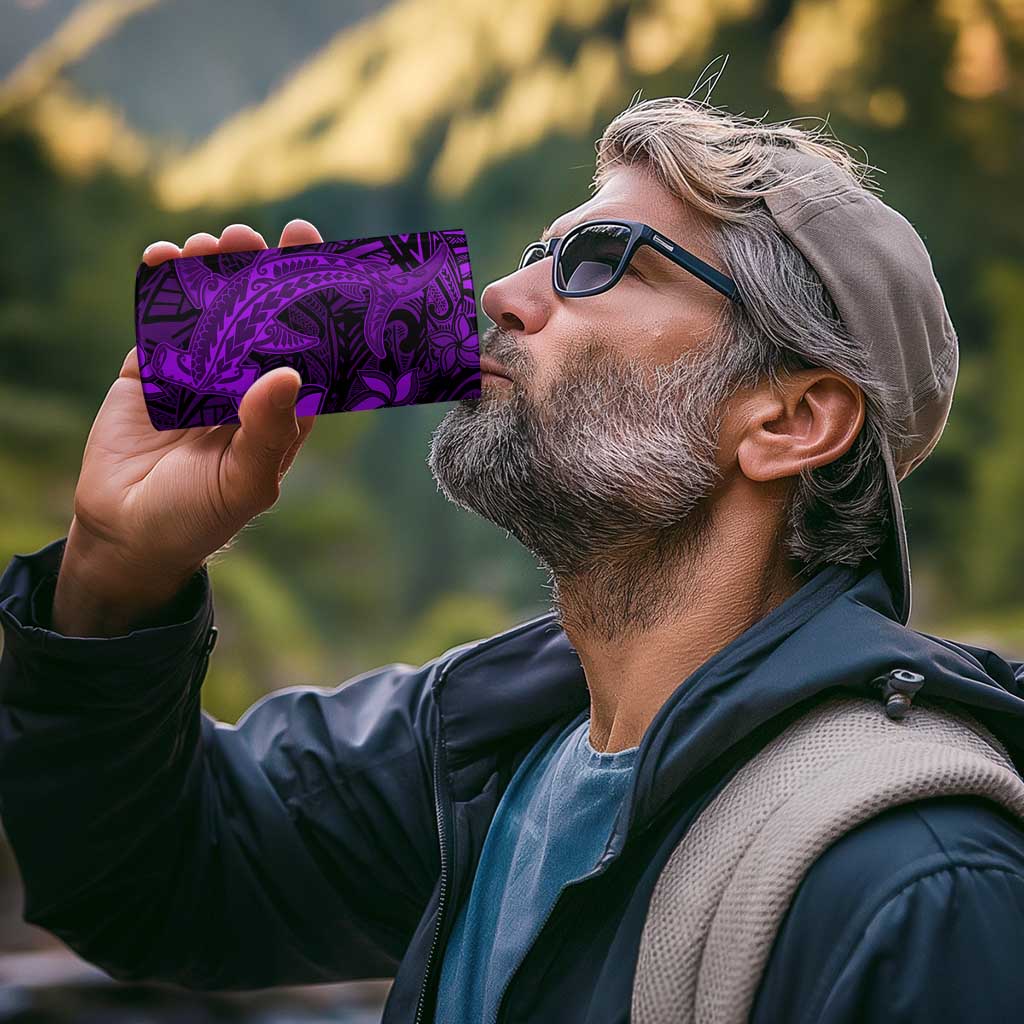 Polynesian 4 in 1 Can Cooler Tumbler Purple Hawaiian Tribal Hammerhead Shark