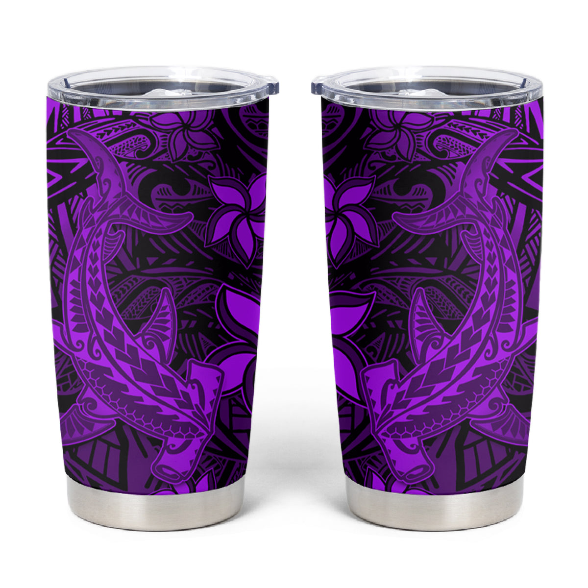 Polynesian Tumbler Cup Purple Hawaiian Tribal Hammerhead Shark