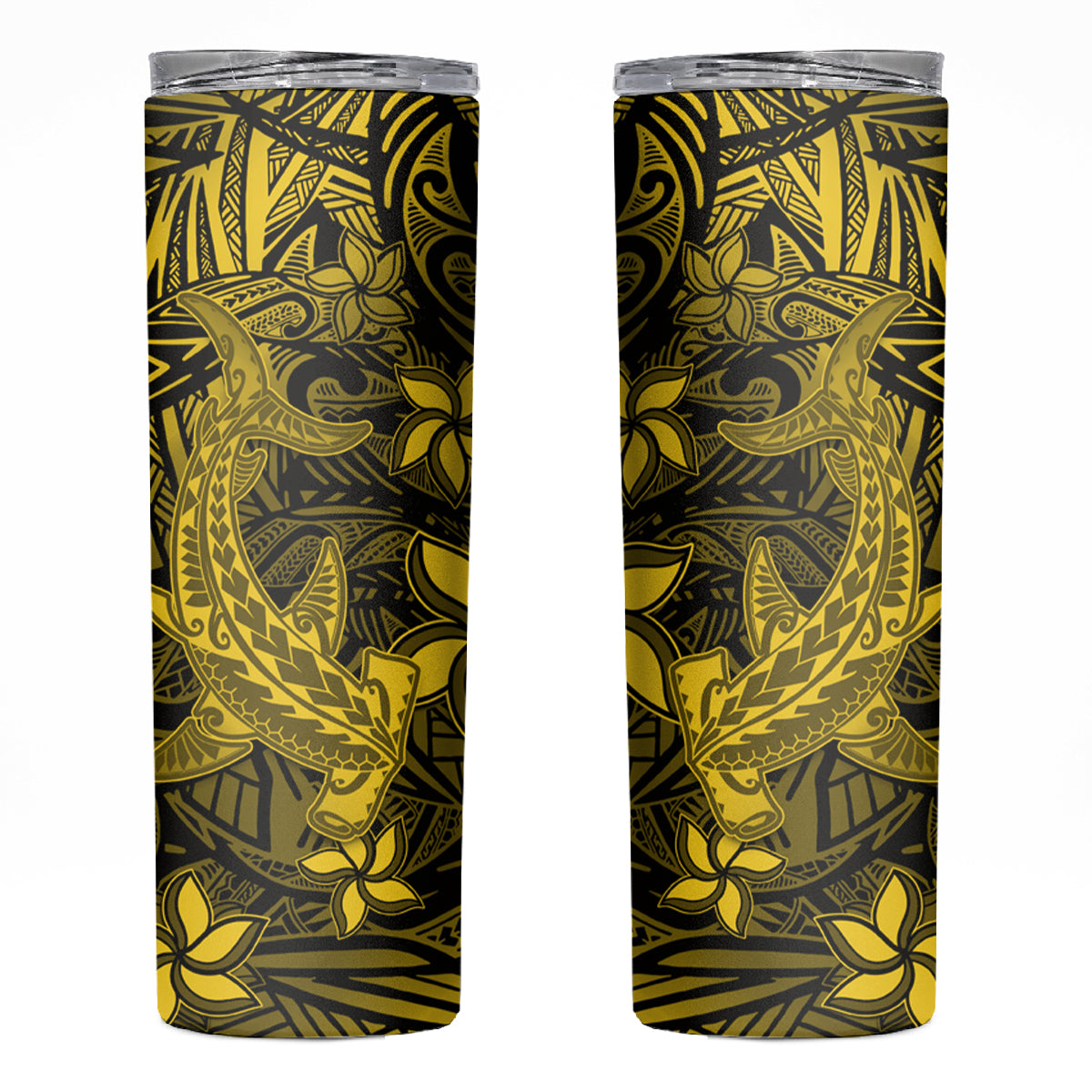 Polynesian Skinny Tumbler Gold Hawaiian Tribal Hammerhead Shark