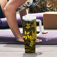 Polynesian Tumbler With Handle Gold Hawaiian Tribal Hammerhead Shark