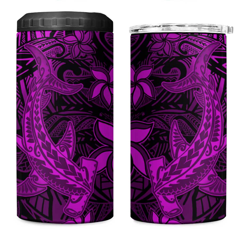 Polynesian 4 in 1 Can Cooler Tumbler Pink Hawaiian Tribal Hammerhead Shark