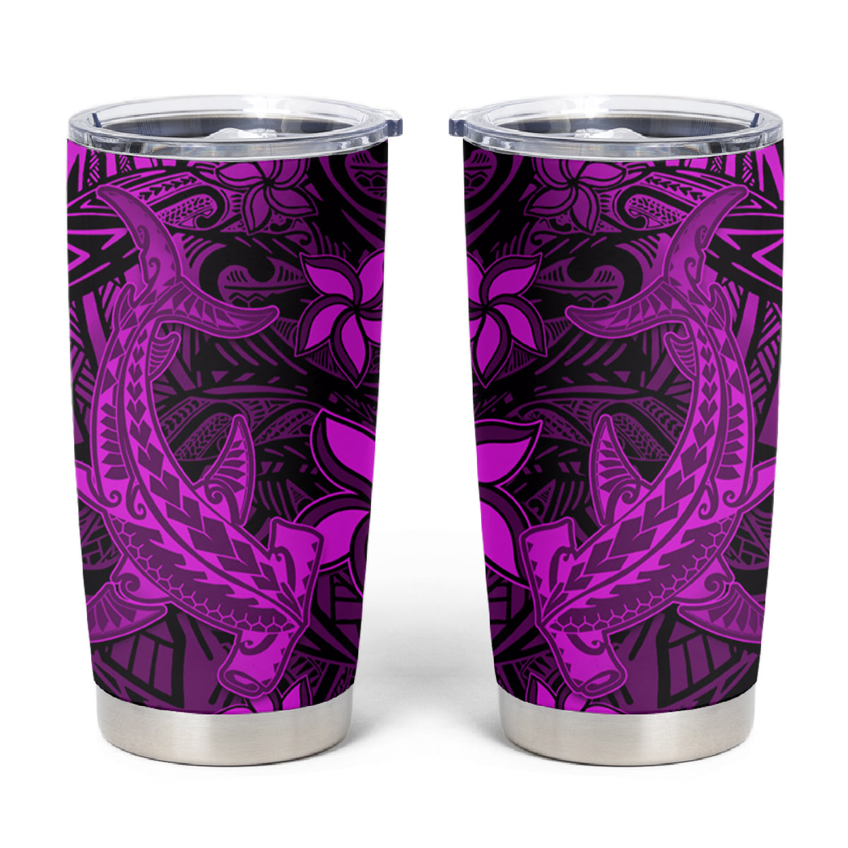 Polynesian Tumbler Cup Pink Hawaiian Tribal Hammerhead Shark