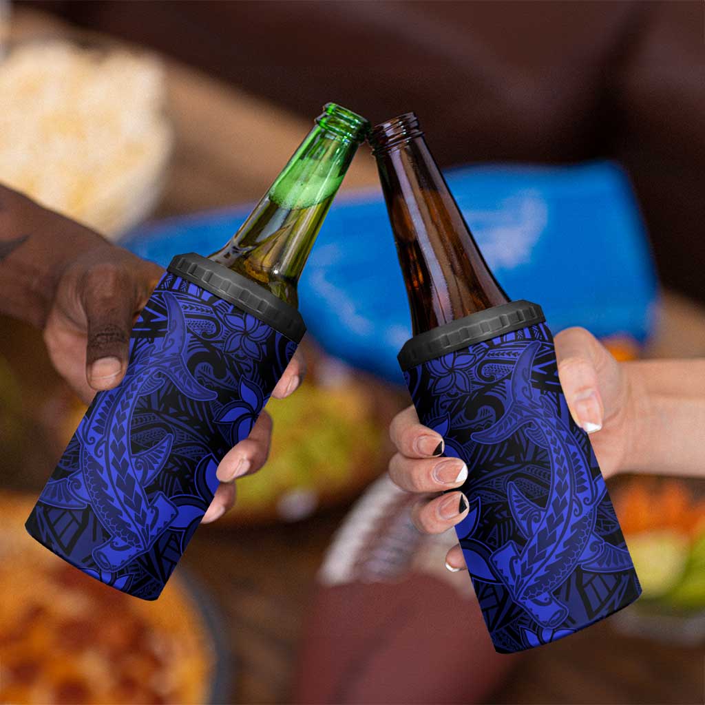 Polynesian 4 in 1 Can Cooler Tumbler Blue Hawaiian Tribal Hammerhead Shark