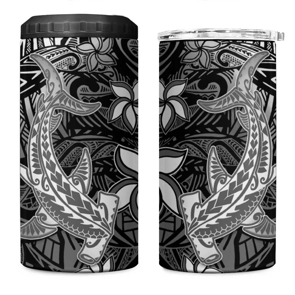 Polynesian 4 in 1 Can Cooler Tumbler Black Hawaiian Tribal Hammerhead Shark