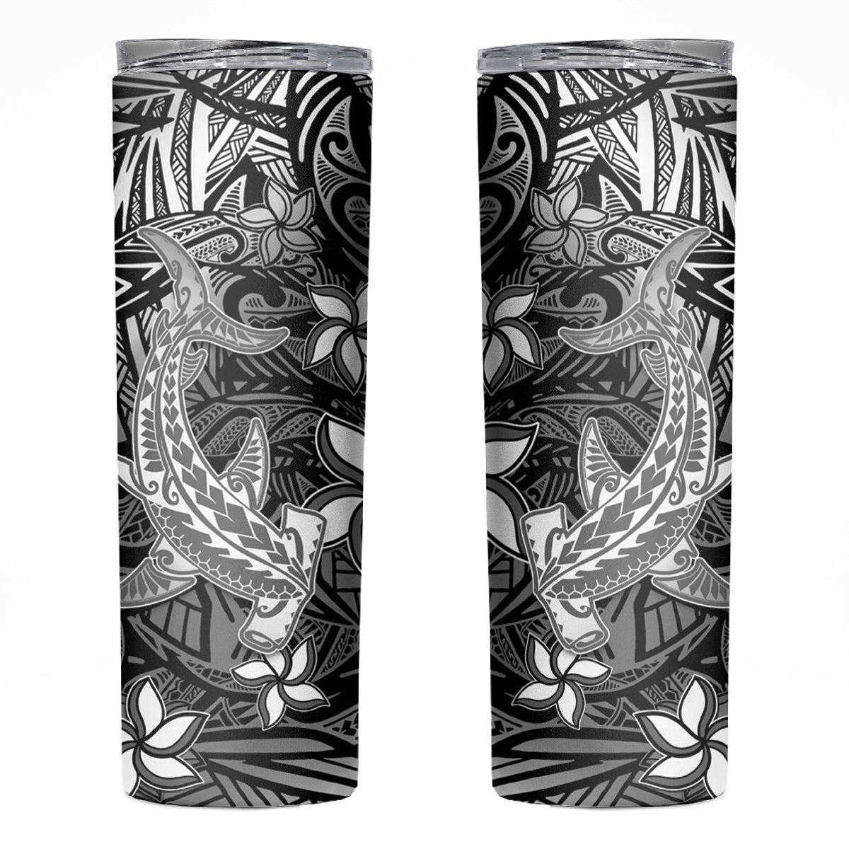 Polynesian Skinny Tumbler Black Hawaiian Tribal Hammerhead Shark