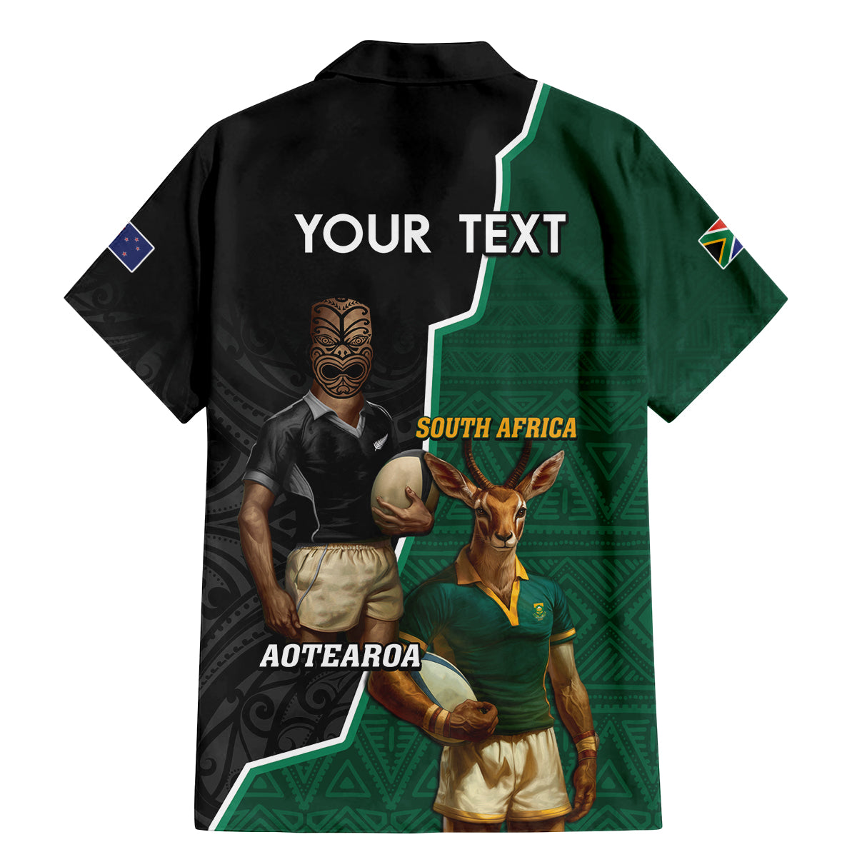 Personalised New Zealand And South Africa Rugby Family Matching Mermaid Dress and Hawaiian Shirt 2024 All Black Springboks Mascots Together