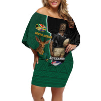Personalised New Zealand And South Africa Rugby Family Matching Off Shoulder Short Dress and Hawaiian Shirt 2024 All Black Springboks Mascots Together
