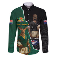 Personalised New Zealand And South Africa Rugby Family Matching Puletasi and Hawaiian Shirt 2024 All Black Springboks Mascots Together