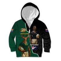 Personalised New Zealand And South Africa Rugby Kid Hoodie 2024 All Black Springboks Mascots Together
