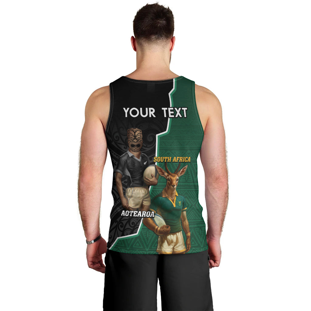 Personalised New Zealand And South Africa Rugby Men Tank Top 2024 All Black Springboks Mascots Together