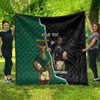 Personalised New Zealand And South Africa Rugby Quilt 2024 All Black Springboks Mascots Together