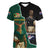 Personalised New Zealand And South Africa Rugby Women V-Neck T-Shirt 2024 All Black Springboks Mascots Together