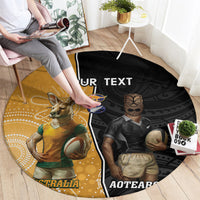 Personalised New Zealand And Australia Rugby Round Carpet 2024 All Black Wallabies Mascots Together