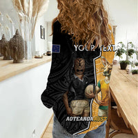 Personalised New Zealand And Australia Rugby Women Casual Shirt 2024 All Black Wallabies Mascots Together