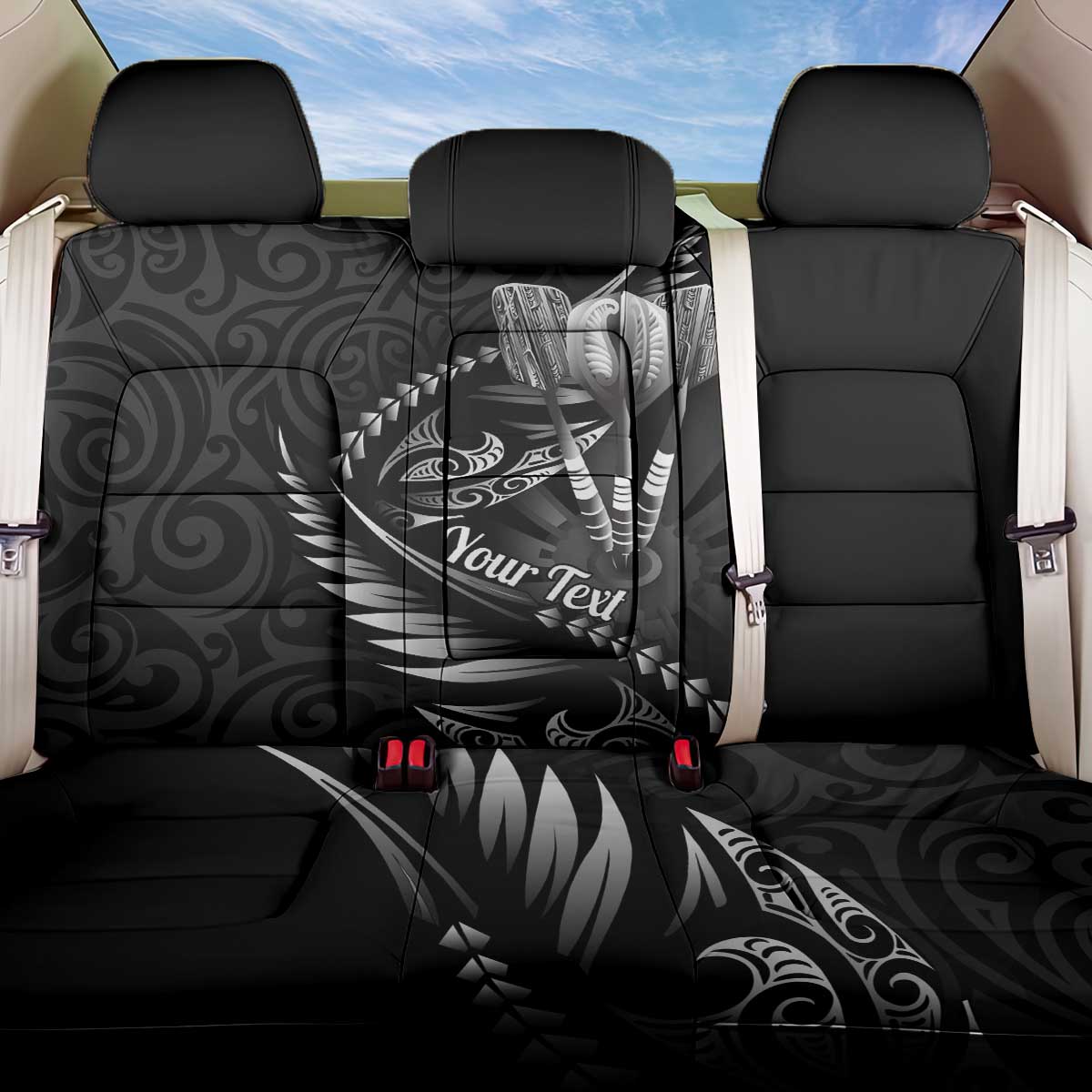 Personalised All Black New Zealand Darts Back Car Seat Cover Aoteroa Fern Maori Galaxy Style