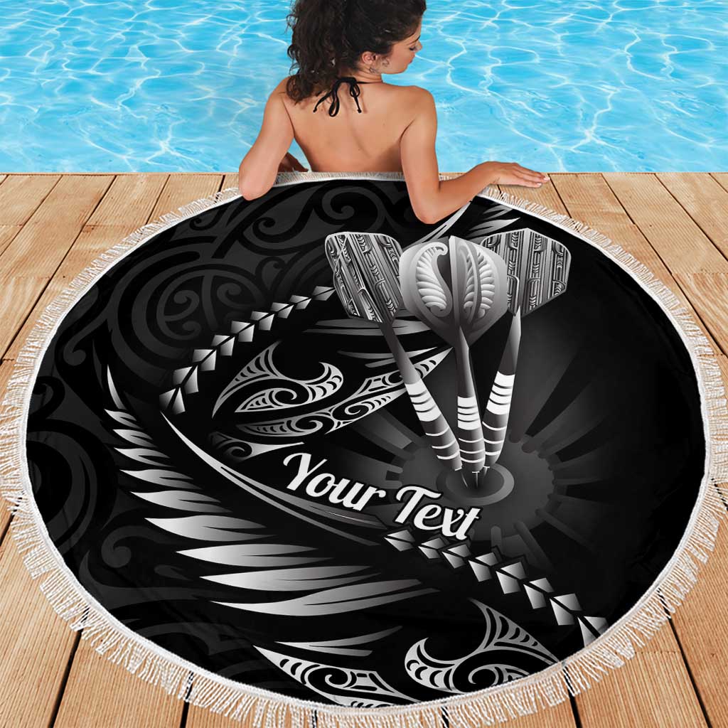 Personalised All Black New Zealand Darts Beach Blanket Aoteroa Fern Maori Galaxy Style