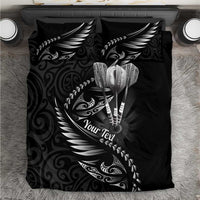 Personalised All Black New Zealand Darts Bedding Set Aoteroa Fern Maori Galaxy Style