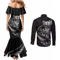 Personalised All Black New Zealand Darts Couples Matching Mermaid Dress and Long Sleeve Button Shirt Aoteroa Fern Maori Galaxy Style