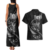 Personalised All Black New Zealand Darts Couples Matching Tank Maxi Dress and Hawaiian Shirt Aoteroa Fern Maori Galaxy Style
